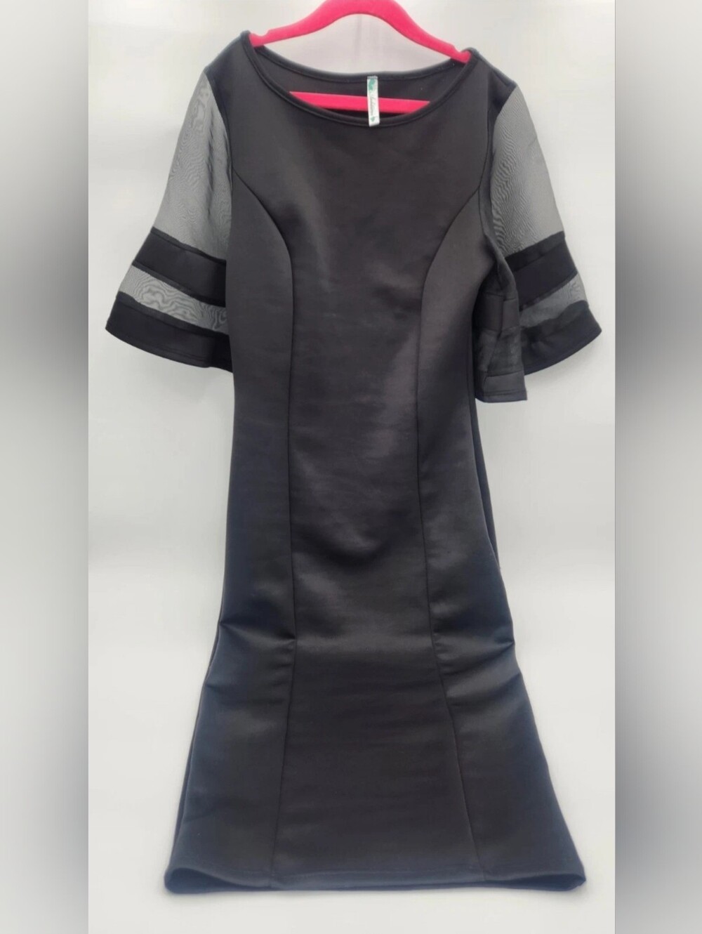 Auditions Black Sheath Dress with Sheer Panel Sleeves Size S